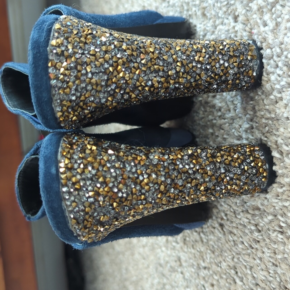 Tracy Reese Blue Suede Peep Toe Mule Shoes - Picture 10 of 10